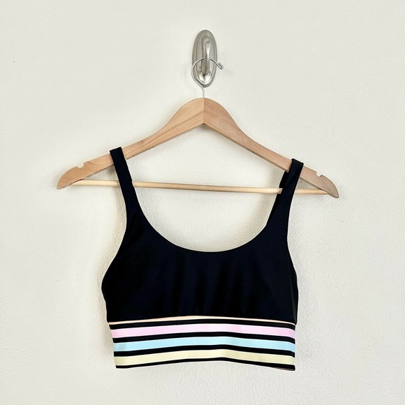 BEACH RIOT SPORT Leah Rainbow Stripe Sports Bra Crop Top in Black - Picture 7 of 11